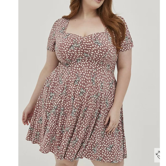 New Torrid Disney Bambi Stretch Challis Shirred Bodice Skater Dress w/Pockets 2X - Picture 1 of 4